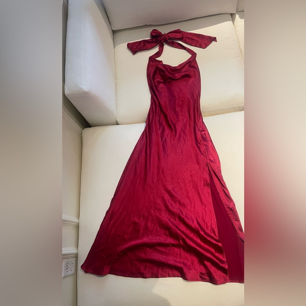 Peach Love California Halter Cowl Neck Red Dress